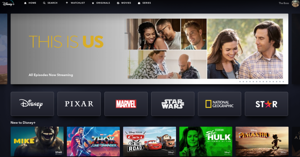 Wide selection of programs on Disney+