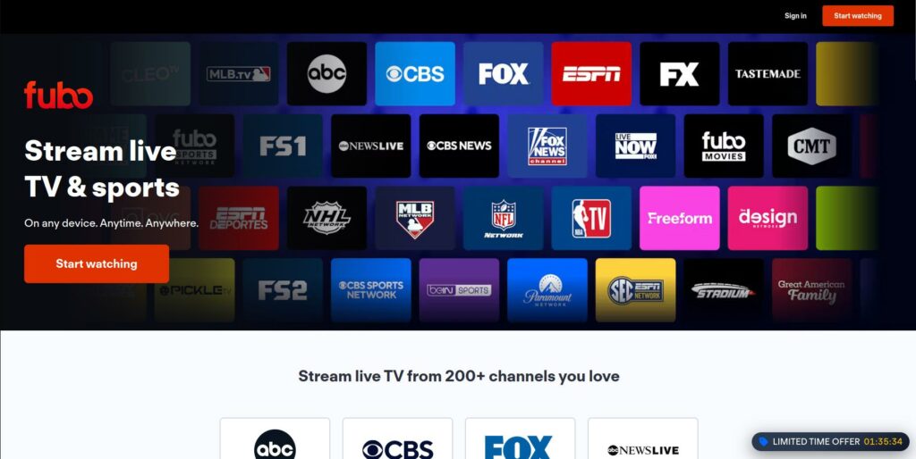 FuboTV website screenshot