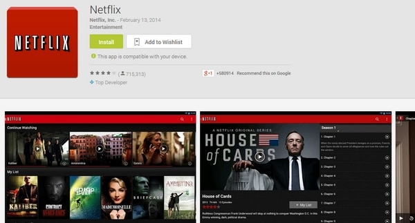Netflix application on Android