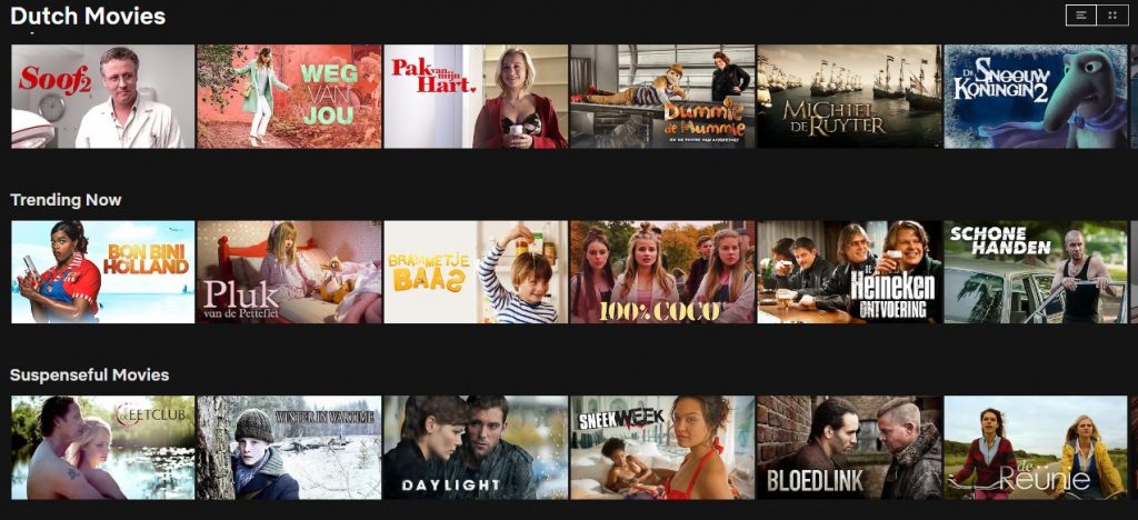 Lots of Dutch content on Netflix in the Netherlands