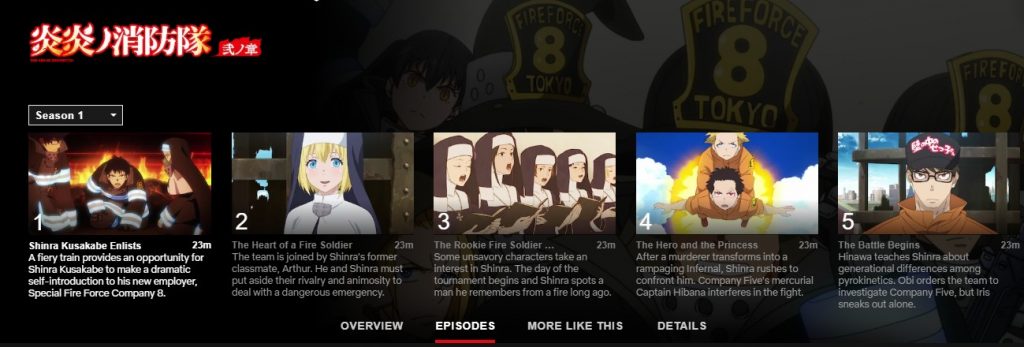 Fire Force season 1 on Netflix in Japan