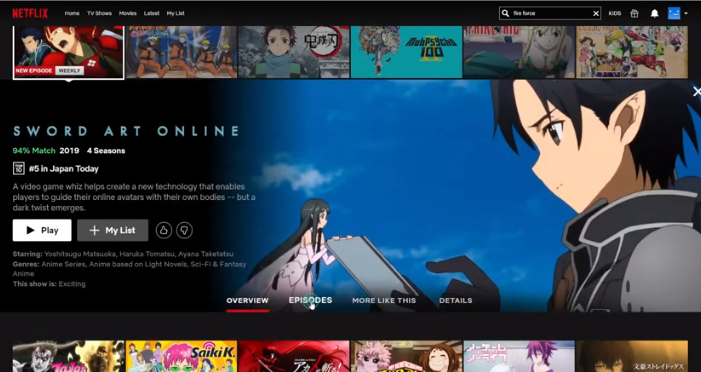 Sword Art Online on Netflix