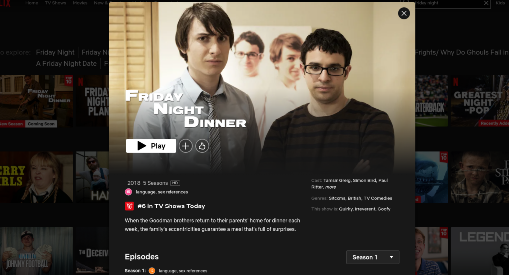 Cena del viernes por la noche en Netflix